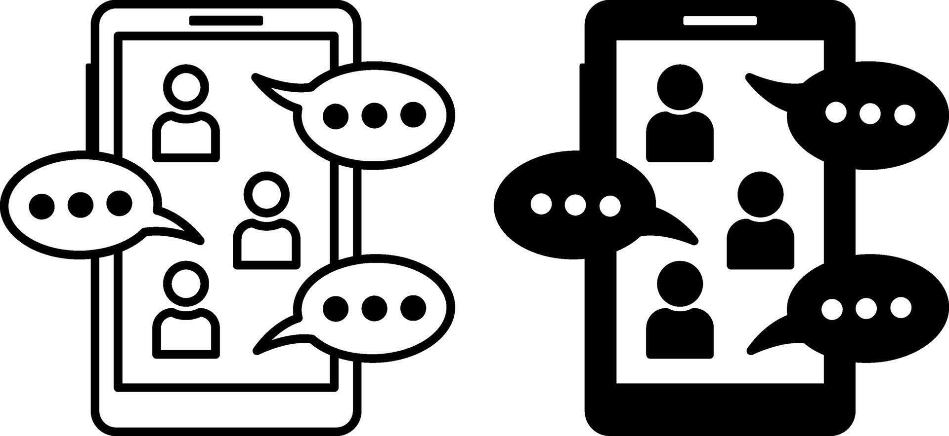 Group Chat Icons. Black and White Illustration. People Chatting on a Mobile Phone App. Chatting, Message. Speaking Concept vector