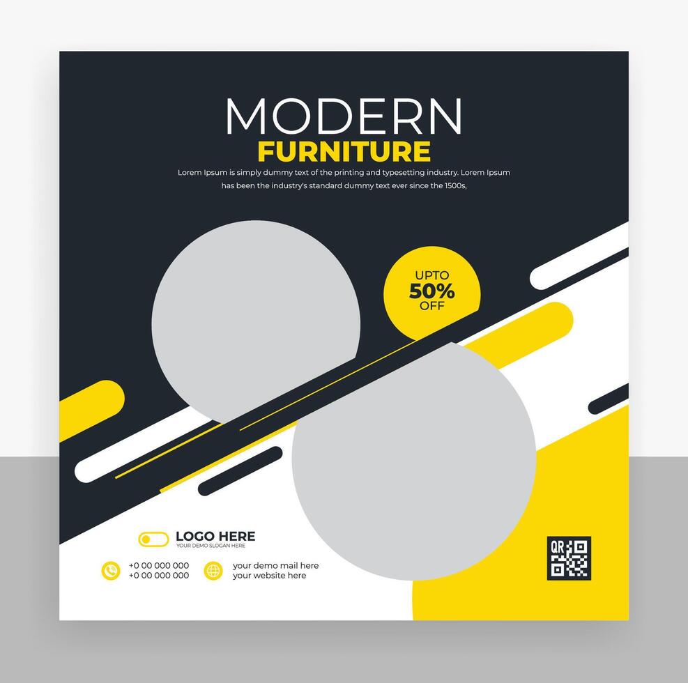 Modern furniture flyer template with yellow and black design vector