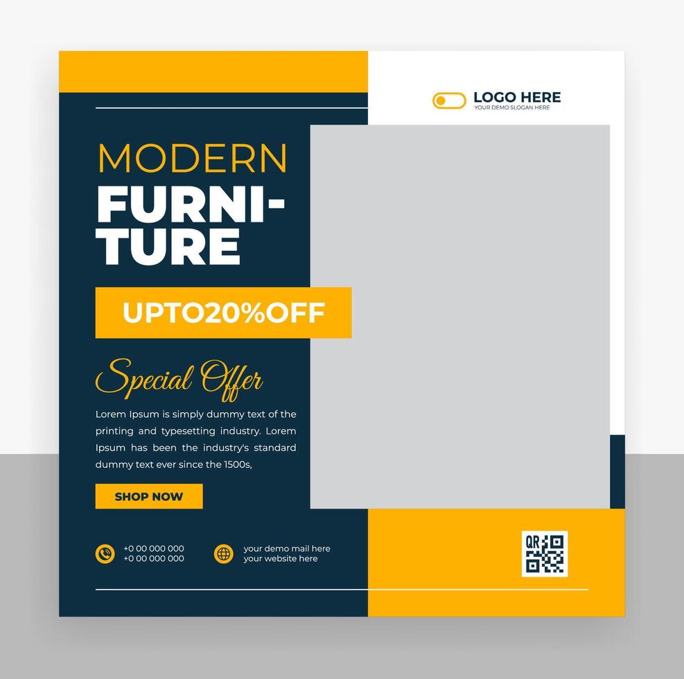 Modern furniture store flyer template with qr code vector