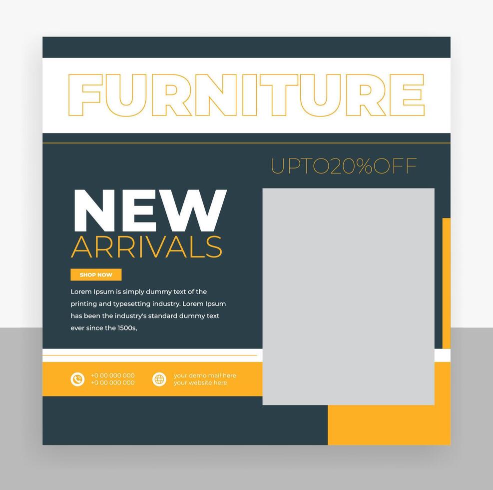 A furniture store flyer template with a yellow and orange background vector