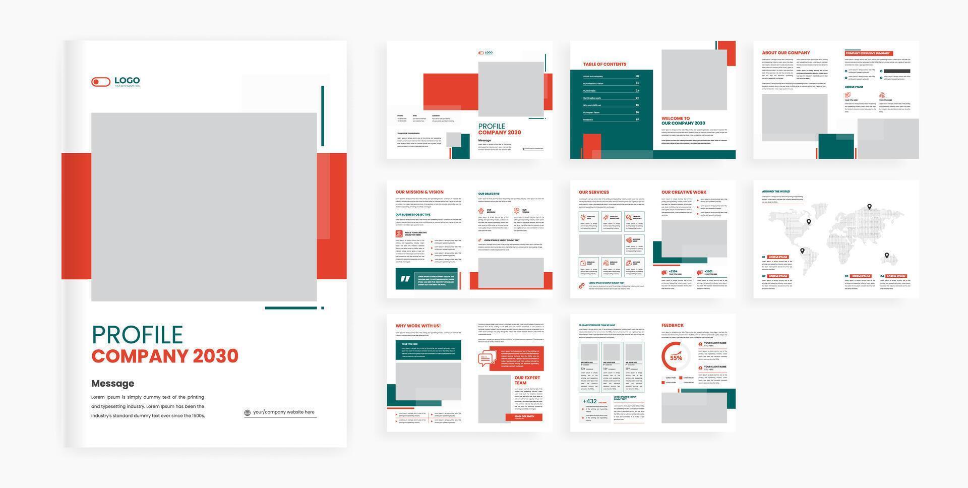 orange and green color company profile template vector