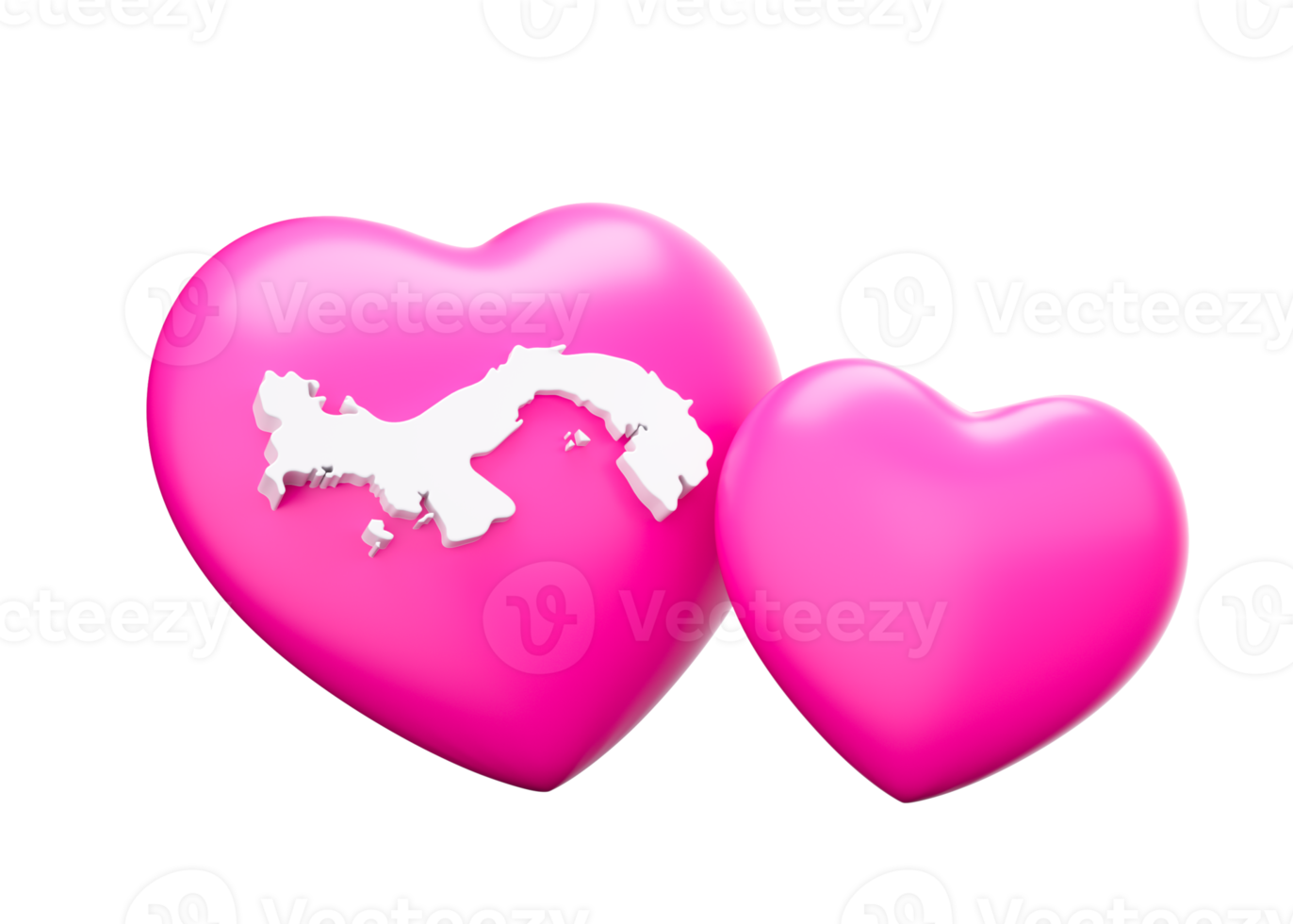 Shiny Pink Hearts With Map Of Panama 3d Illustration png