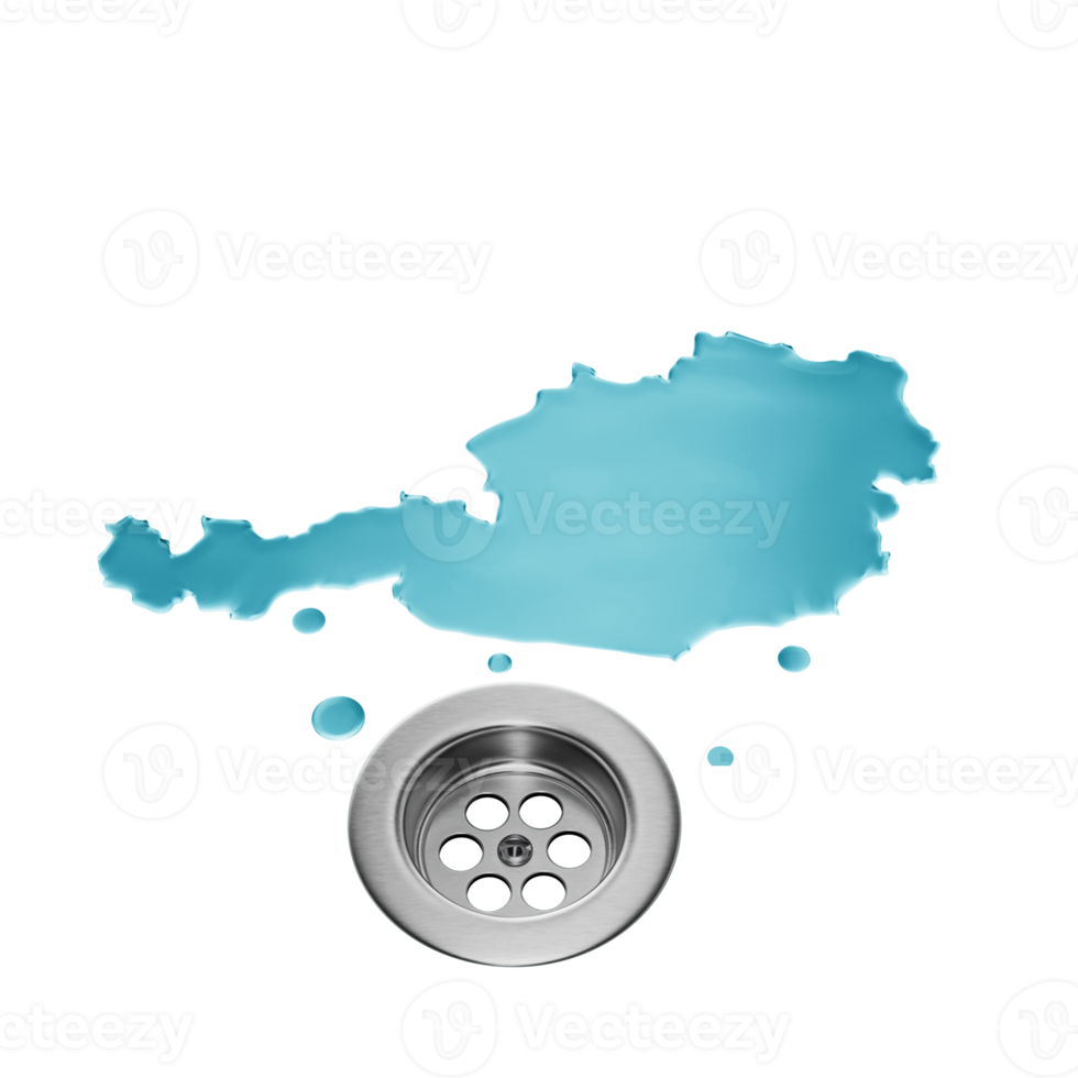 Austria Water Map With Drainage Sink Save Water And Water Wastage Concept 3D Illustration png