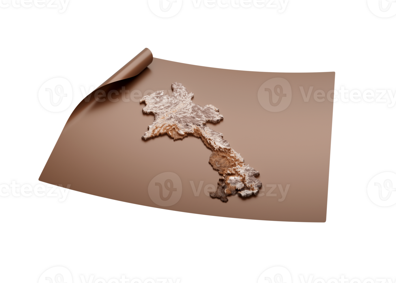 Map Of Laos Old Style Brown On Unrolled Map Paper Sheet 3d Illustration png