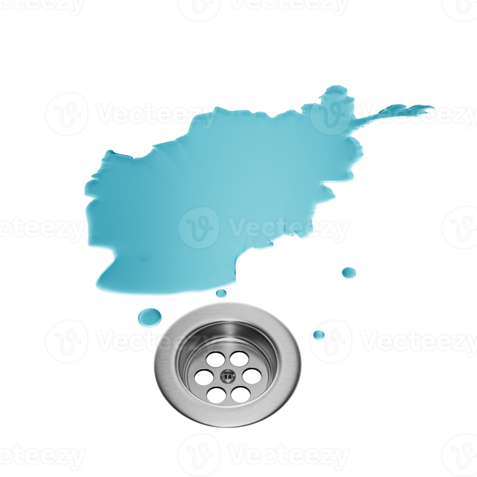 Afghanistan Water Map With Drainage Metal Sink Save Water And Water Wastage Concept 3D Illustration png
