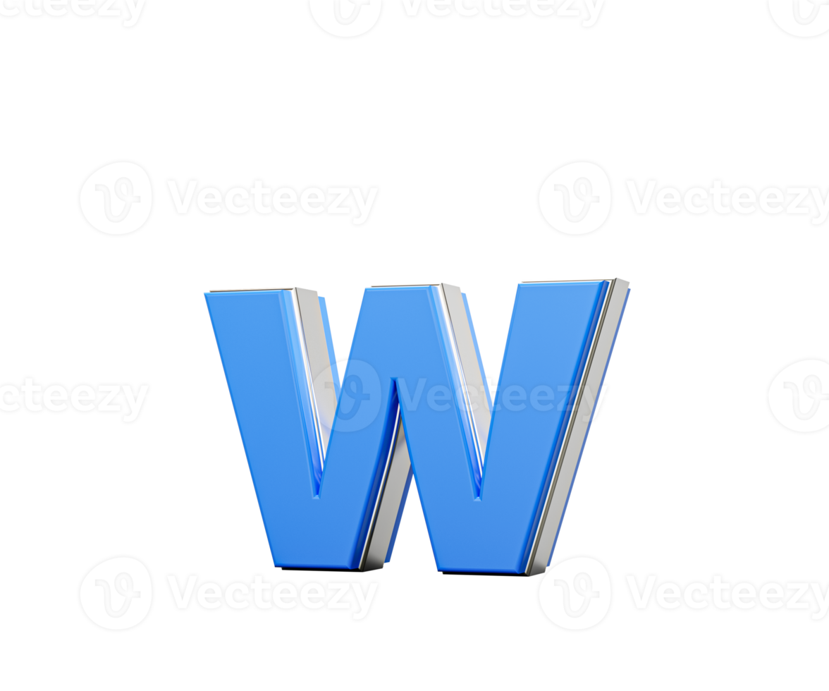 Blue Small Letter w Alphabet w Gleams With Its Sleek Modern Design With Sharp Edges 3D Illustration png