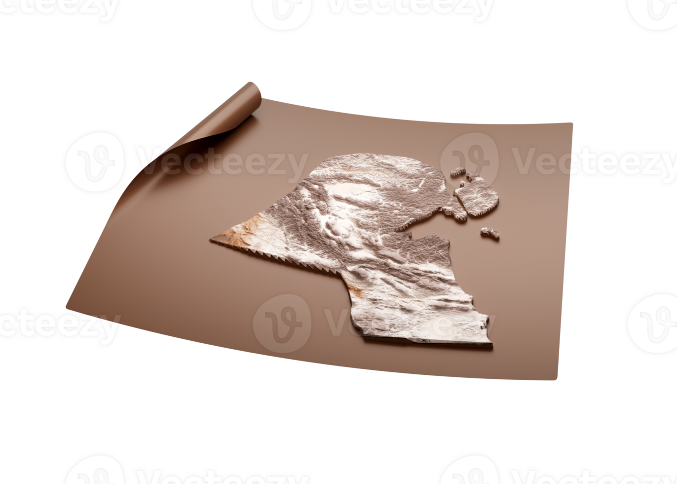 Map Of Kuwait Old Style Brown On Unrolled Map Paper Sheet 3d Illustration png