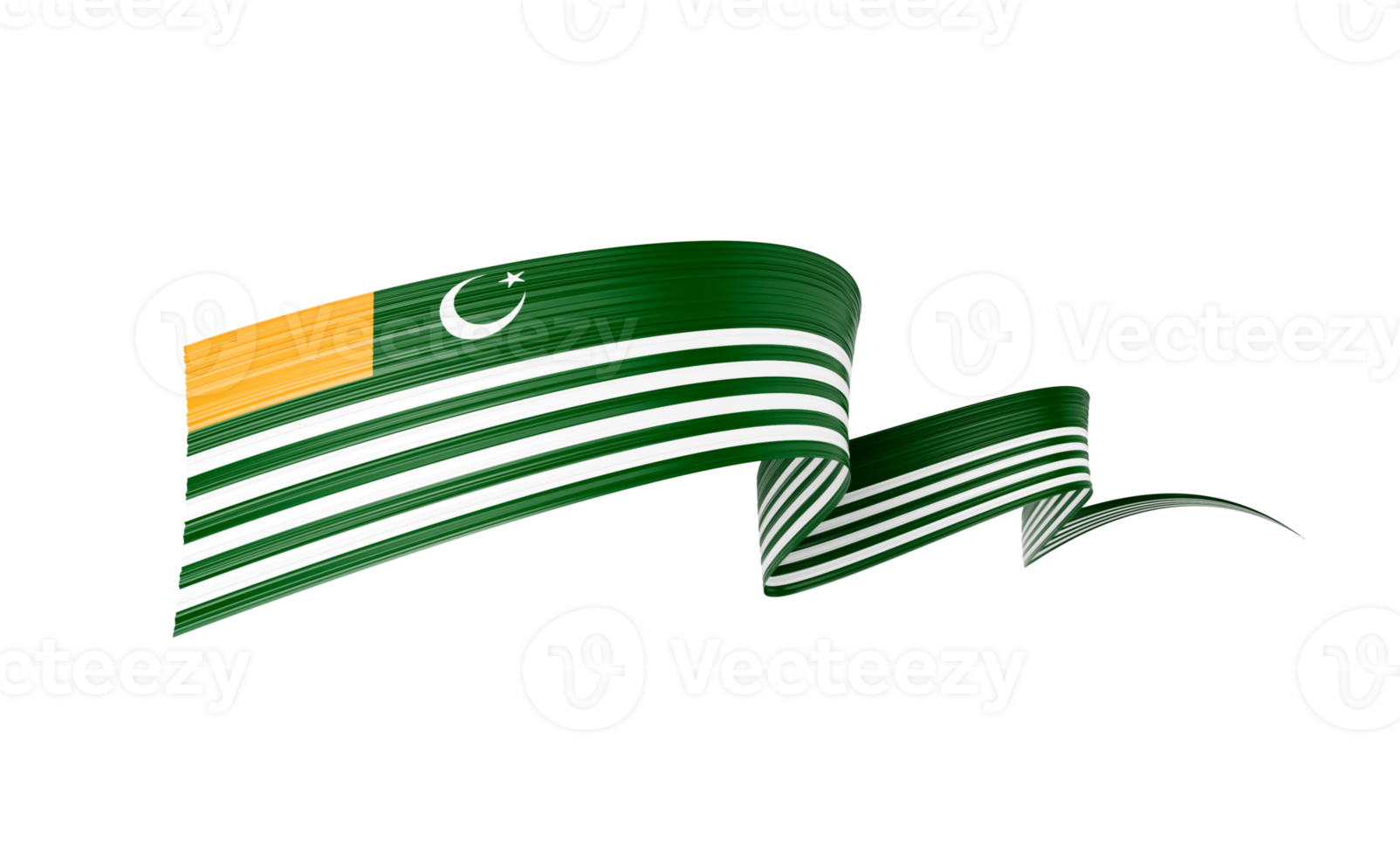 Flag Of Kashmir shiny wavy ribbon with crescent moon and star. 3D Illustration. png