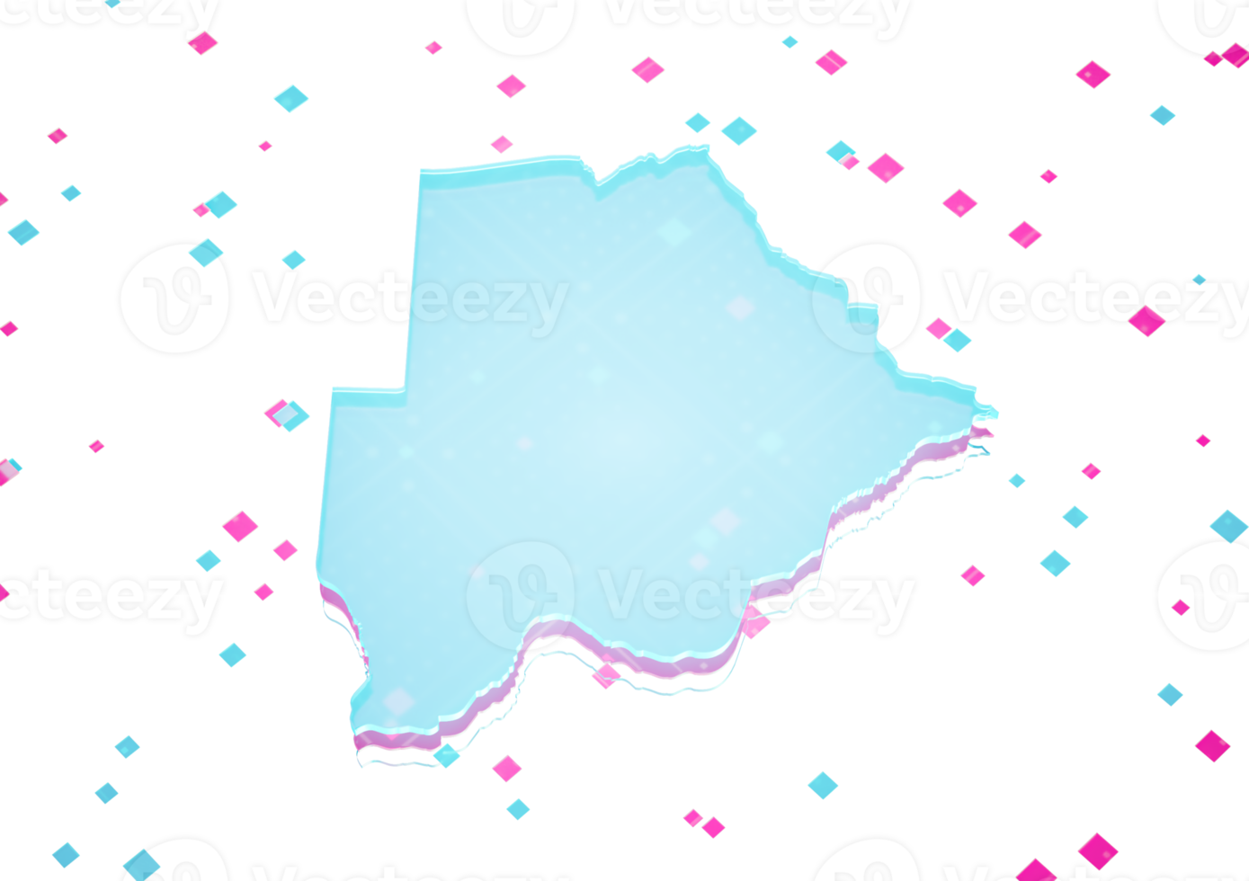 Illuminated Botswana Data Map Neon Blue Light On Seamless Pattern 3D Illustration png