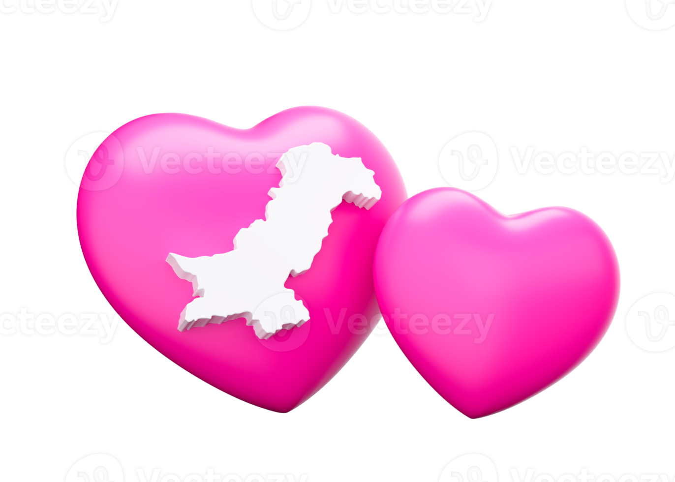 Shiny Pink Hearts With Map Of Pakistan 3d Illustration png