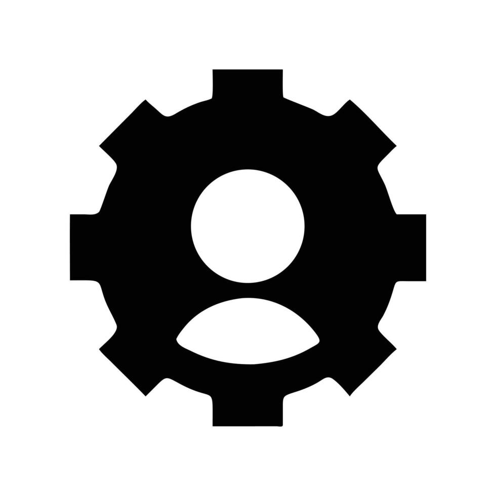 Silhouette of a person inside a gear symbol representing settings or management. vector