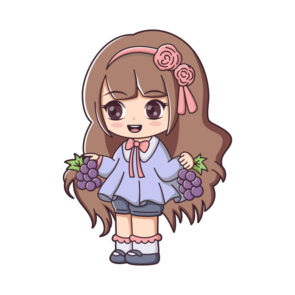 A cartoon girl holding grapes png