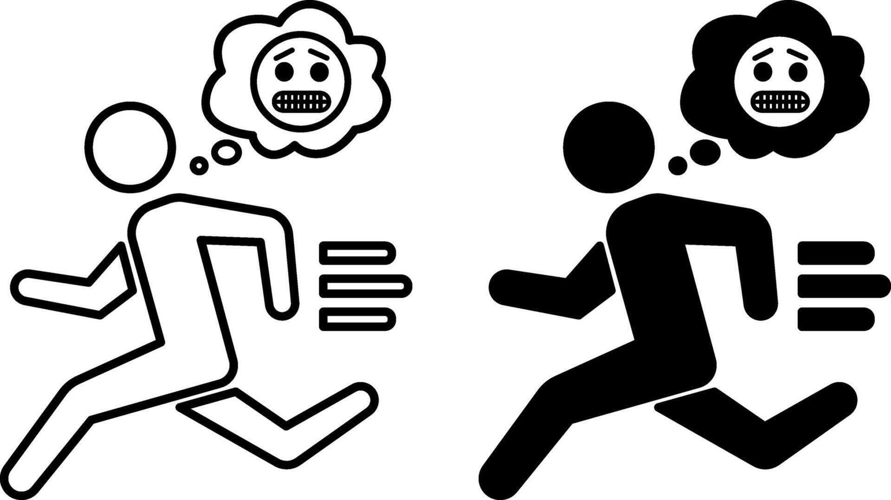 Run Away Icons. Black and White Illustrations. Scared Man Running Away Fast. Running Concept vector