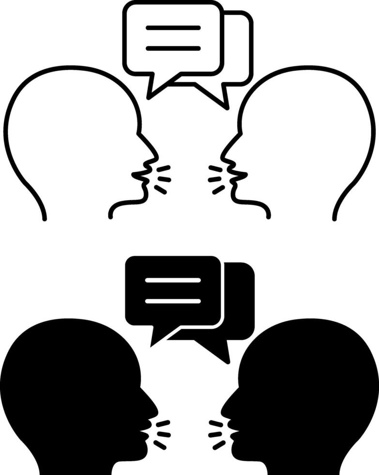 Conversation Icons. Black and White Illustration. Two People Chatting and Exchanging Information. Speaking Concept vector