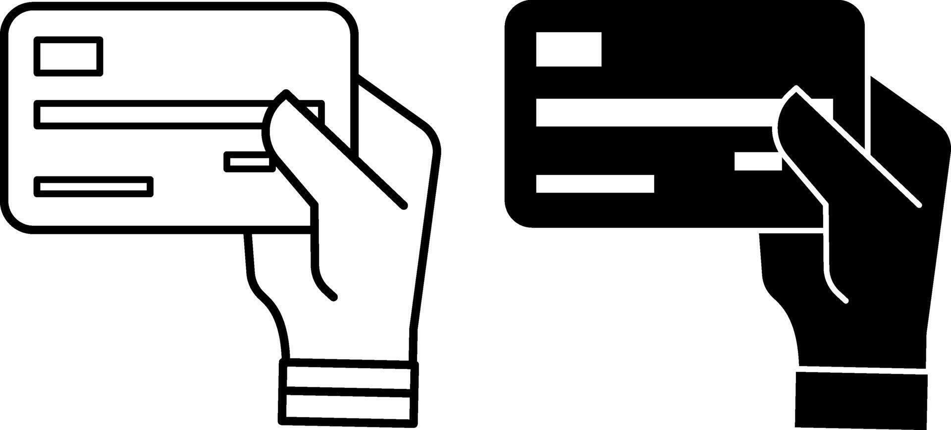 Payment Icons. Black and White Illustrations. Human Hand with Credit Card. Cashless Payment. Personal Finance Concept vector