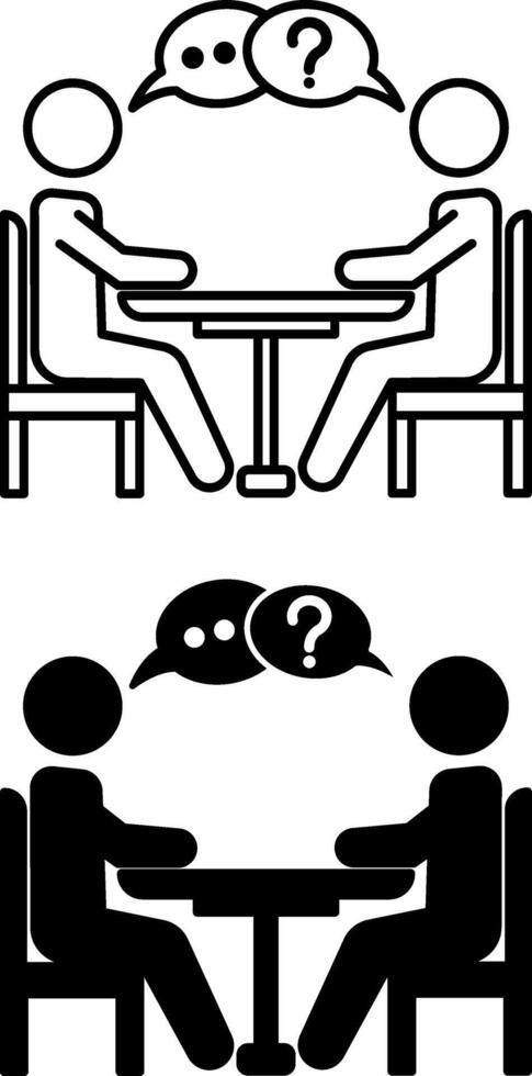 Consultation Icons. Black and White Illustrations. Specialist Gives Advice. Two People Sitting at the Table and Talking. Concept Speaking vector