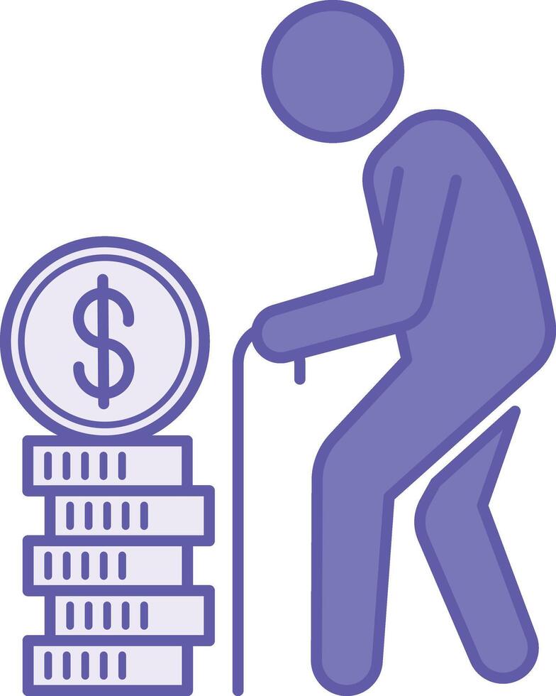 Colored Retirement Icon. Pensioner and a Stack of Dollar Coins. Personal Finance Concept vector