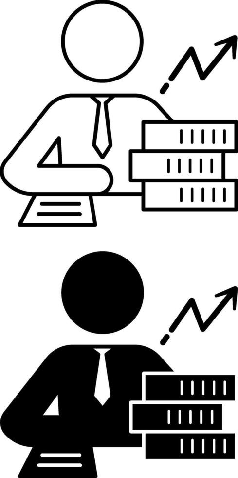 Financial Advisor Icons. Black and White Illustrations. Man in Tie, Coins, and Up Arrow. Personal Finance Concept vector