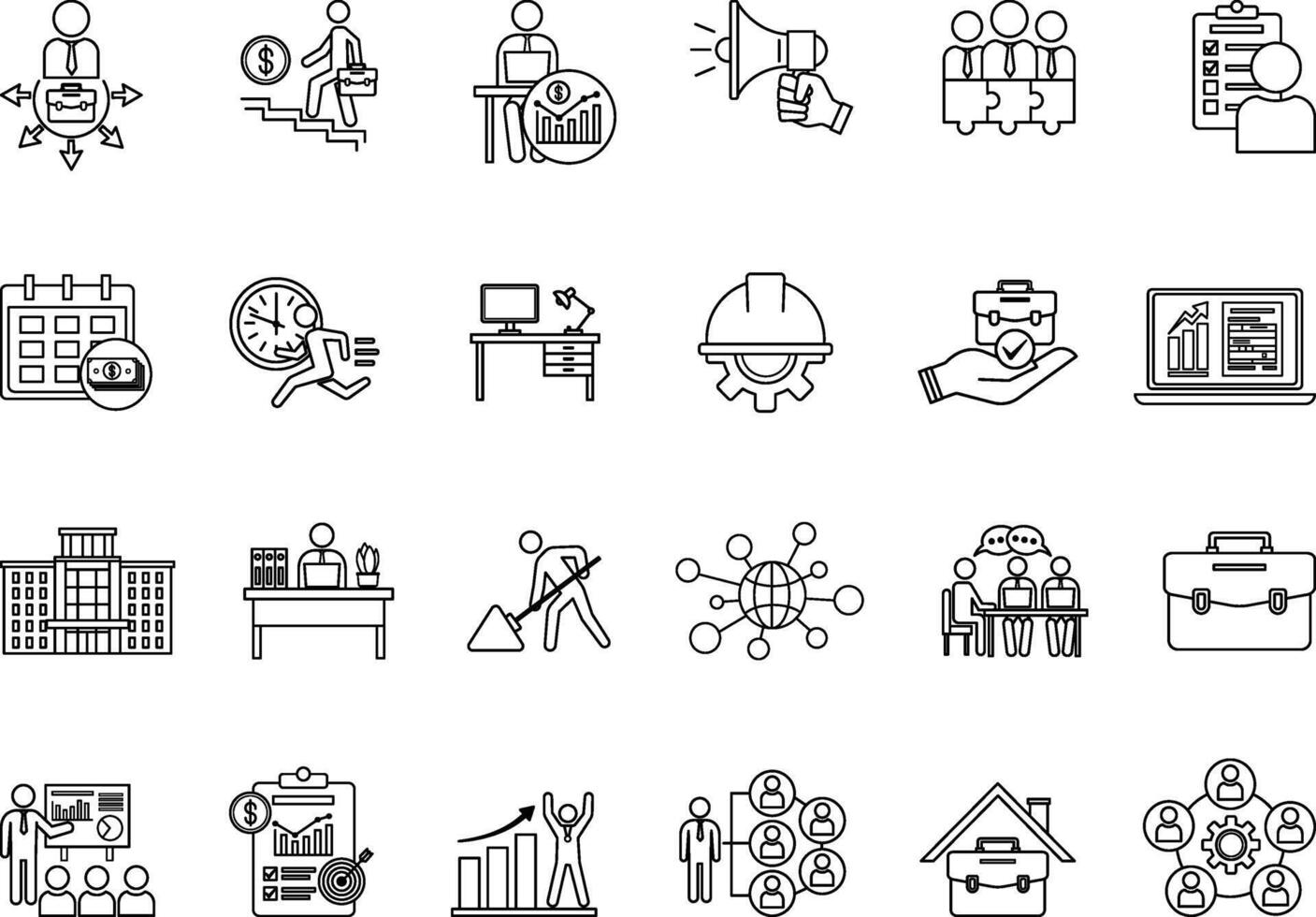 Icon Set Work. Illustrations Career, Employment, Office, Success, Project, Teamwork, Remote Work, Task, Salary, Credit, Promotion, and More vector