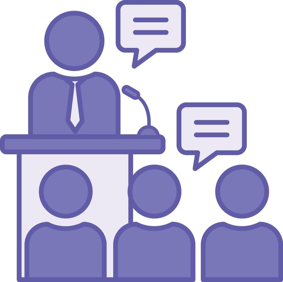Colored Discourse Icon. Illustration. Man on Podium Talking to Audience. Speech, Report, Conference, Seminar. Speaking Concept vector