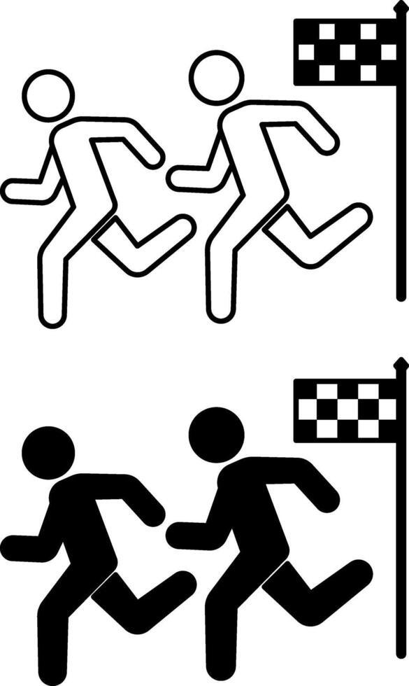 Race Icons. Black and White Illustration. Running Competition. Athletes Run Fast To Finish, Sports. Running Concept vector