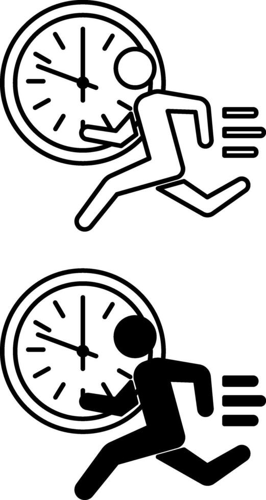 Deadline Icons. Black and White Illustration. Man Hurrying To Do His Work On Time. Office Clock. Work and Business Concept vector