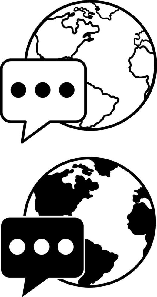 Language Icons. Black And White Illustration. Speech Bubble And Globe. Human Communication. Speaking Concept vector