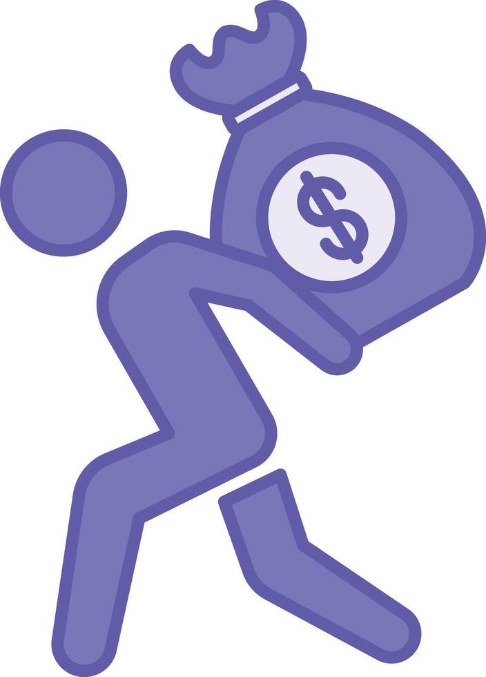 Colored Debt Icon. Man Carrying a Heavy Bag Of Money On His Back. Personal Finance Concept vector