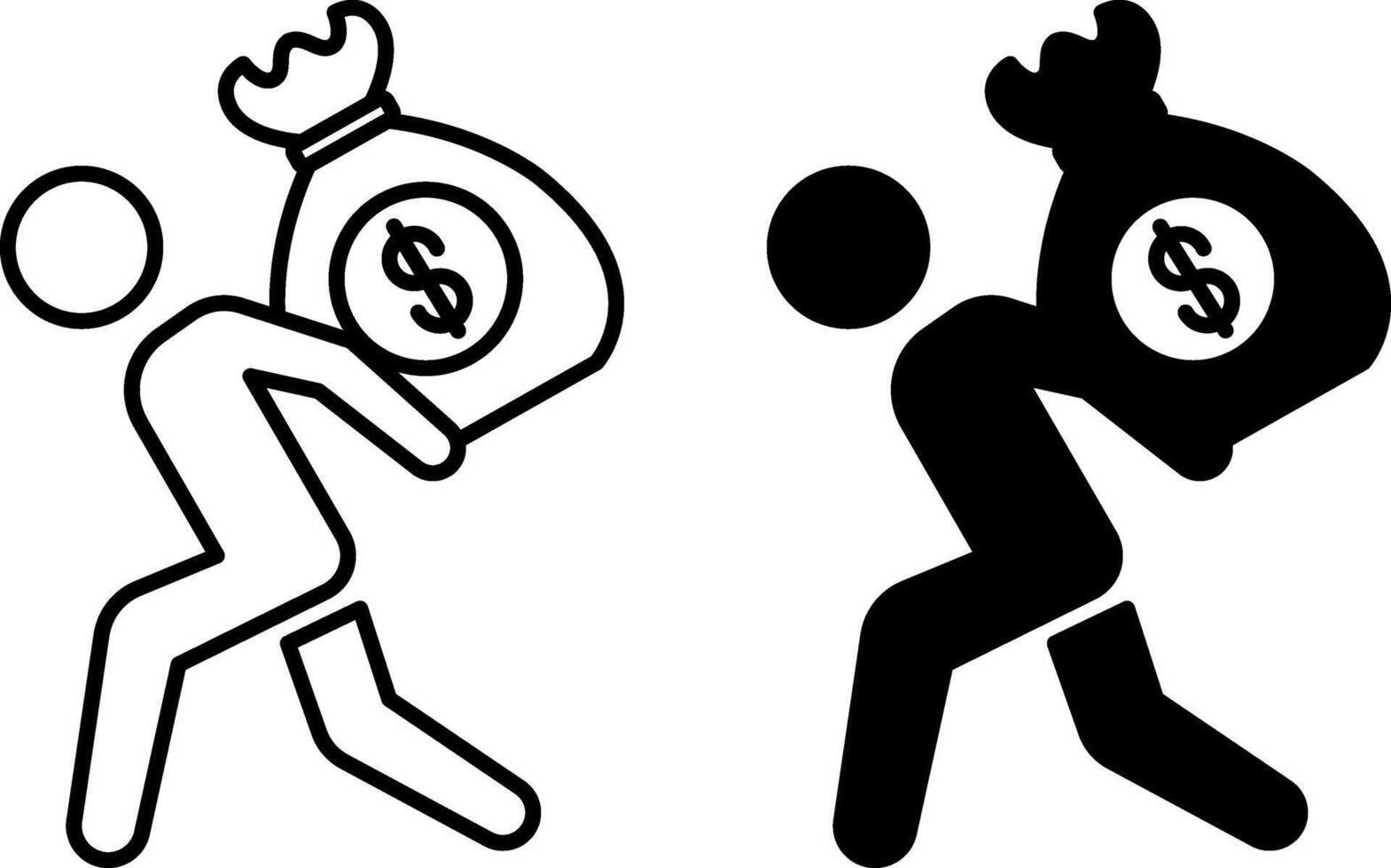 Debt Icons. Black and White Illustrations. Man Carrying a Heavy Bag Of Money On His Back. Personal Finance Concept vector