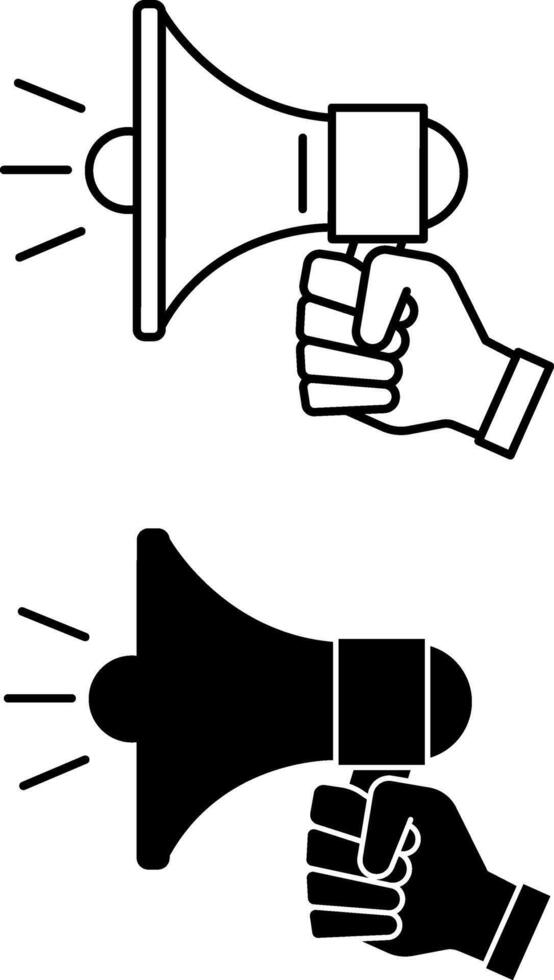 Promotion Icons. Black and White Illustration. Megaphone in Human Hand. Advertising and Marketing. Concept Work and Business vector