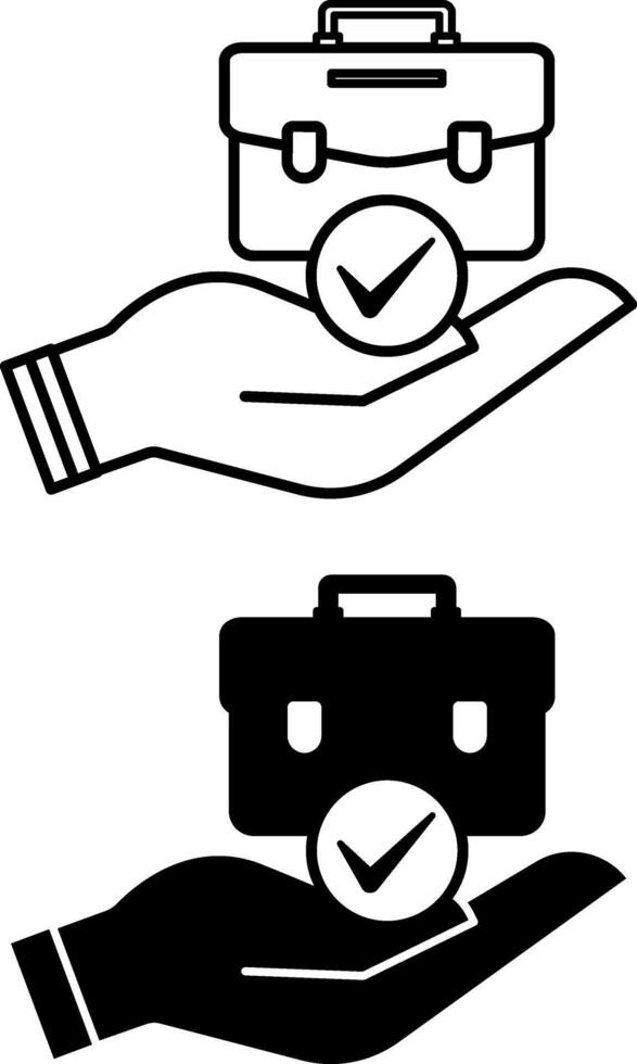 Employment Icons. Black and White Illustration. Work Briefcase on Human Hand. Work and Office Concept vector