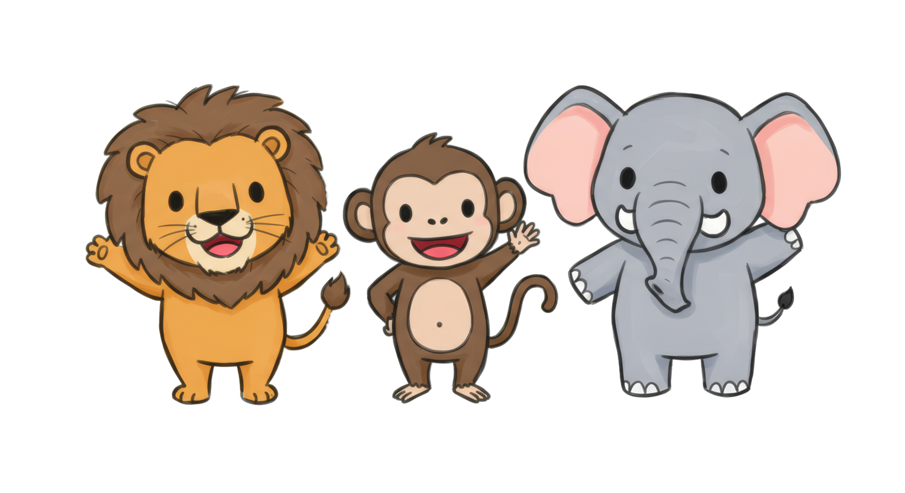 Three cartoon animals are standing together png