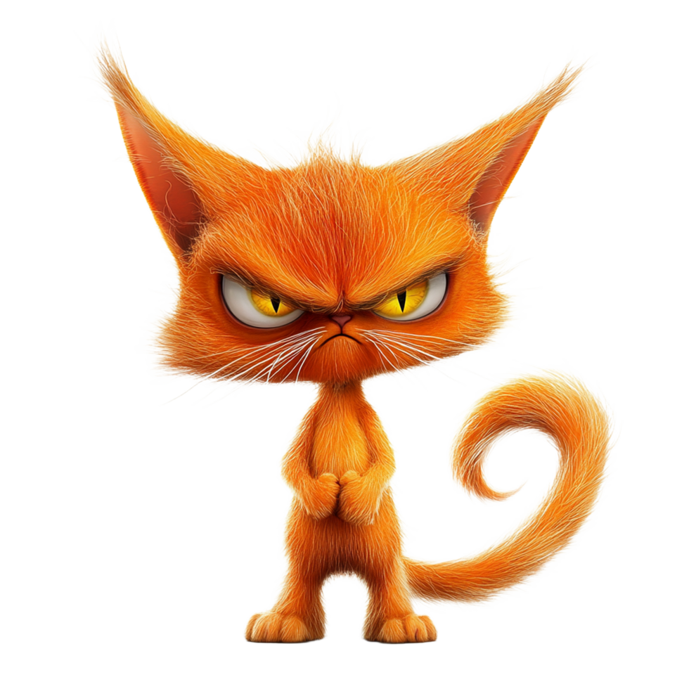 An orange cat with big eyes and angry expression png