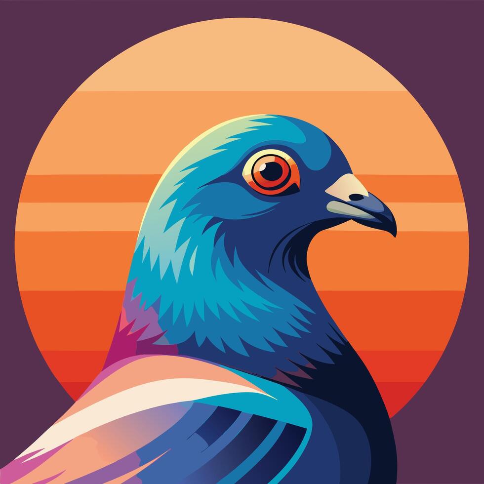 A colorful bird with orange eyes and a red beak vector