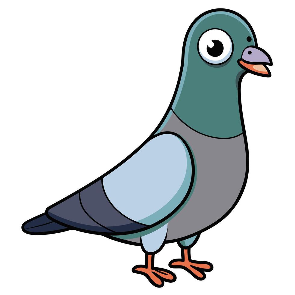 A cartoon pigeon with a big beak and blue eyes vector