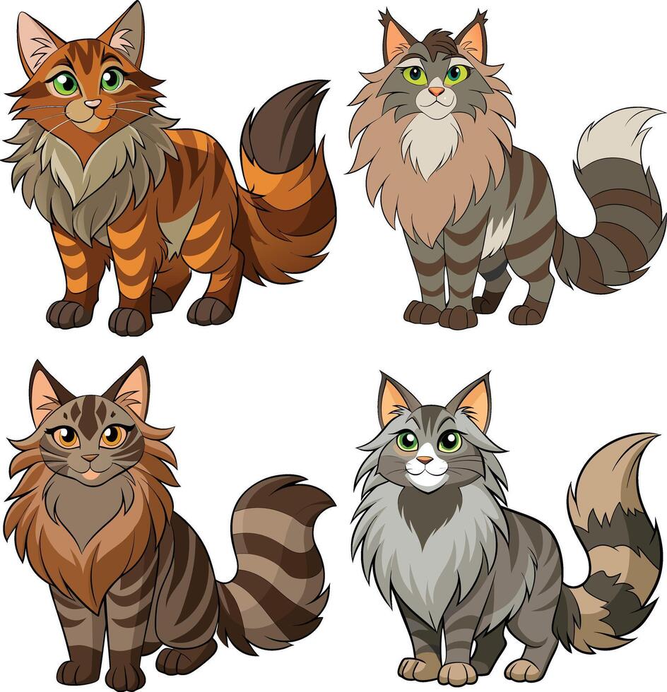 Four different cats with different colors and sizes vector