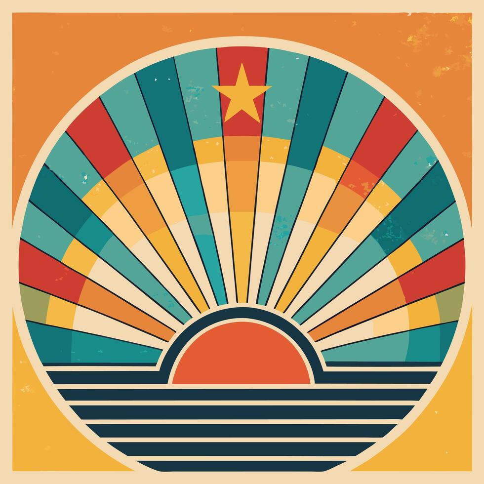 A poster with the sun rising over the ocean vector