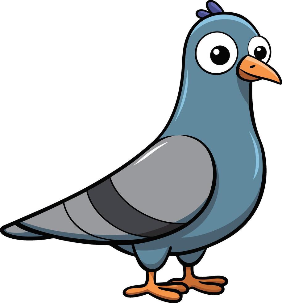 Cartoon pigeon with big eyes and black and gray feathers vector
