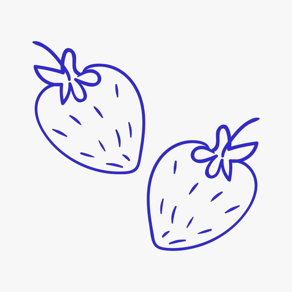 Fresh strawberries illustrated in blue outline style on a light background, ideal for design or culinary projects vector