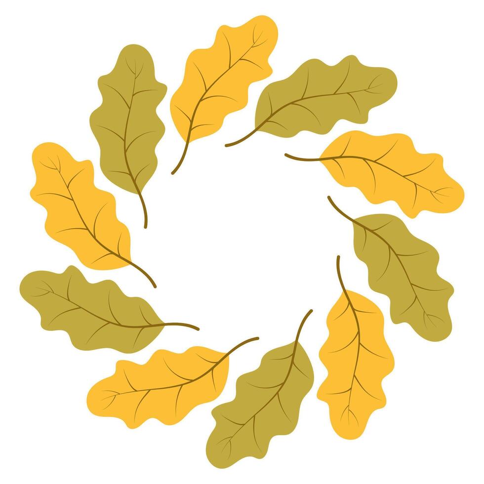 Colorful fall leaves arranged in a circular pattern on a white background for seasonal decoration vector