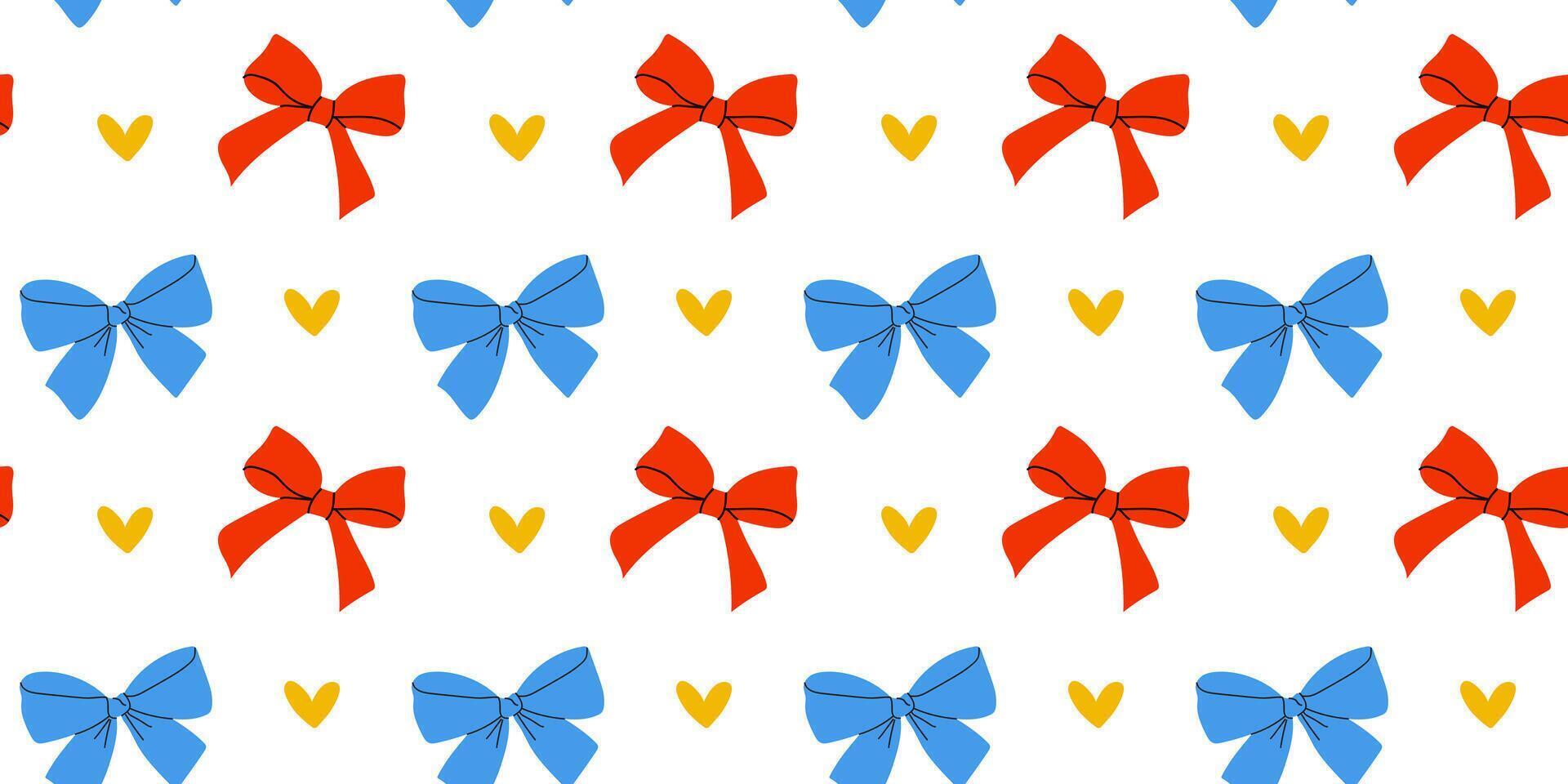 A Colorful Bow Pattern featuring Hearts adorning a White Background for a festive touch vector
