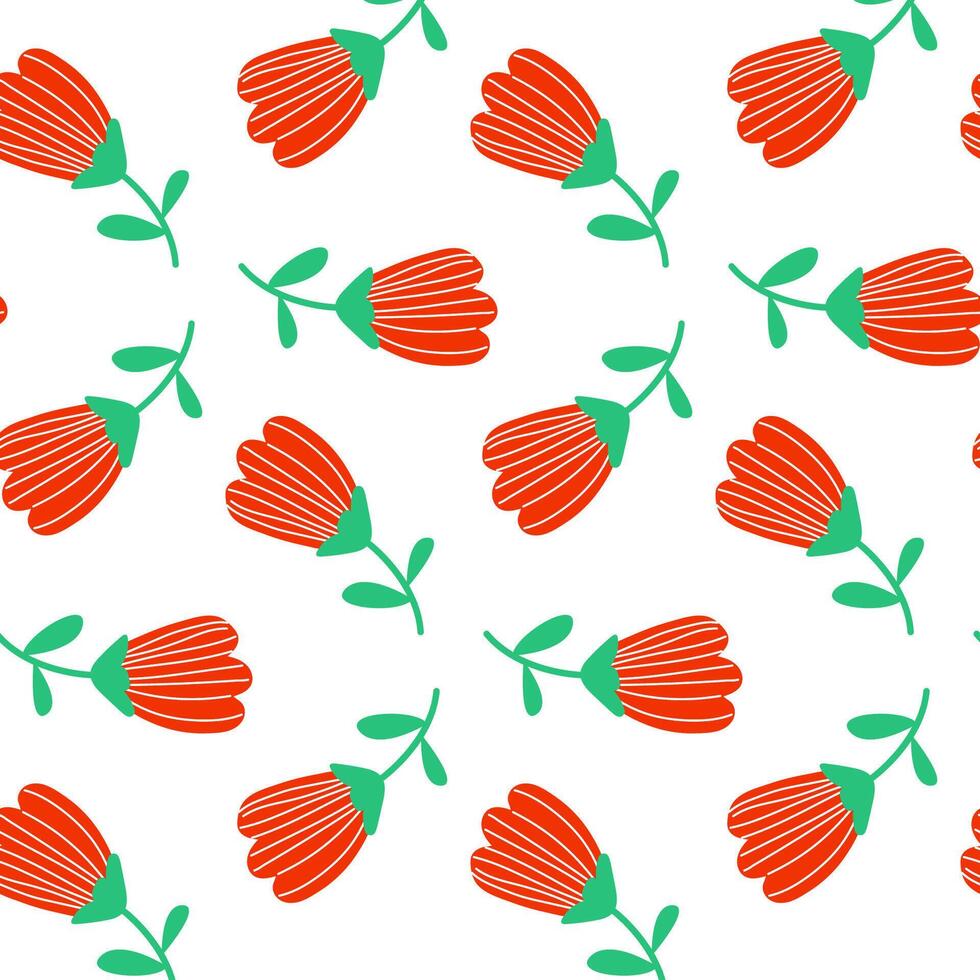 This vibrant floral pattern features beautiful red flowers and fresh green leaves vector