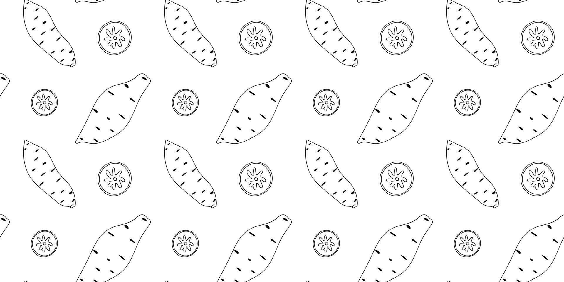 Pattern featuring sweet potatoes and potato pieces on a white background for textile or wallpaper design vector