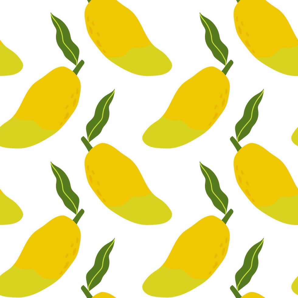 Colorful mango pattern with green leaves on a white background created for vibrant summer decor and design inspirations vector