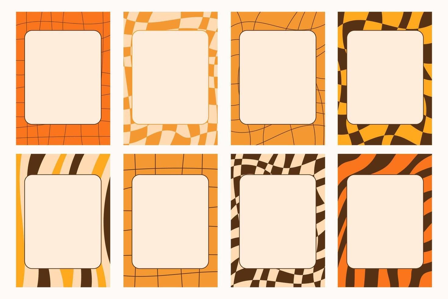 Set of groovy note frames in African colors with bold checkered and striped patterns. Retro-inspired design with vibrant tones, dynamic shapes, and a rhythmic, ethnic visual feel. vector