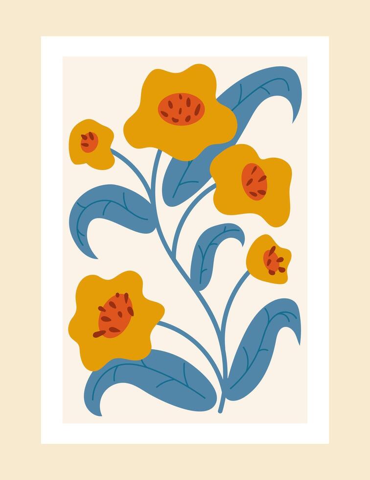 Contemporary poster design featuring stylized florals and organic shapes in a Matisse cut-paper style. A creative blend of color and form that adds energy to any room. vector