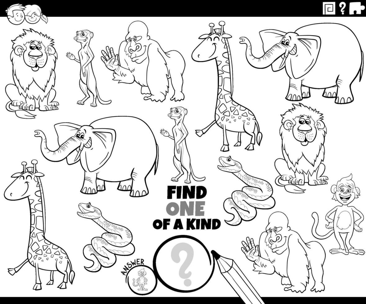 one of a kind puzzle with cartoon animals coloring page vector