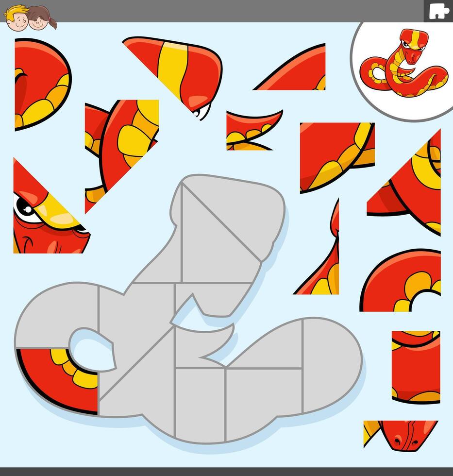 jigsaw puzzle game with cartoon snake animal character vector