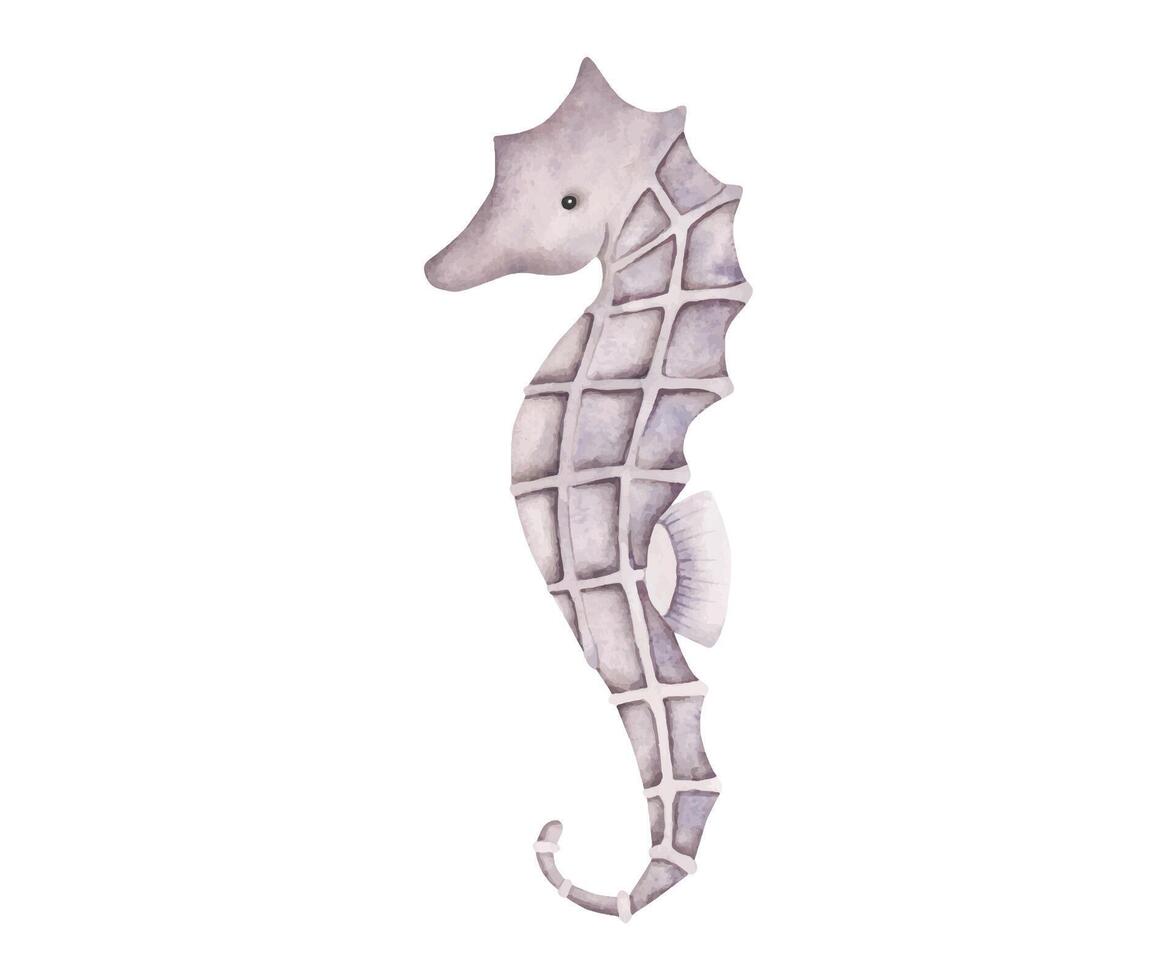 Under the sea. Watercolor hand-drawn illustration with seahorse. Animals and plants of the underwater world. Sea-themed celebration. Cute cartoon elements for kids. vector