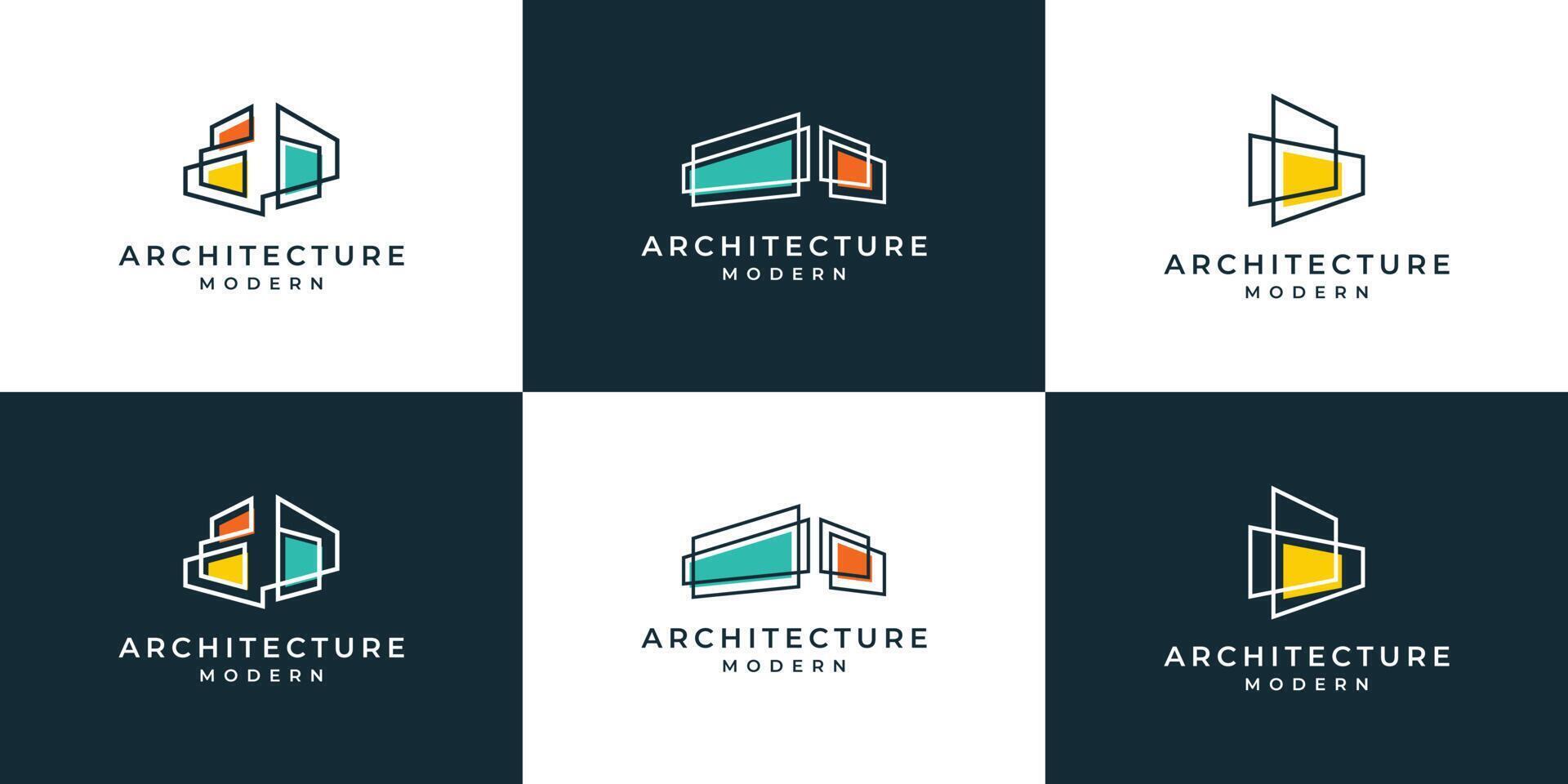 Set of building architecture with line art style logo design inspiration vector